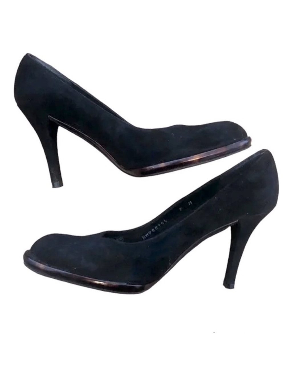 Stuart Weitzman Suede Black Pumps with Tortoise Trim